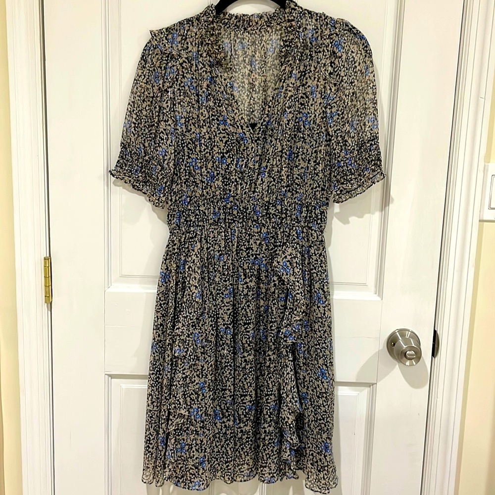 Shoshanna Short Sleeve Floral Dress with Metallic, size 0